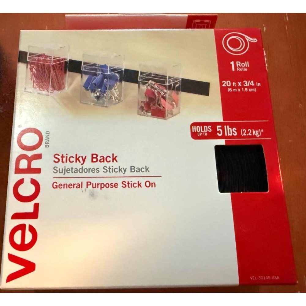 NIP VELCRO Brand Organization Sticky Back Tape 20 ft x 3/4 in Holds 5 lb Black